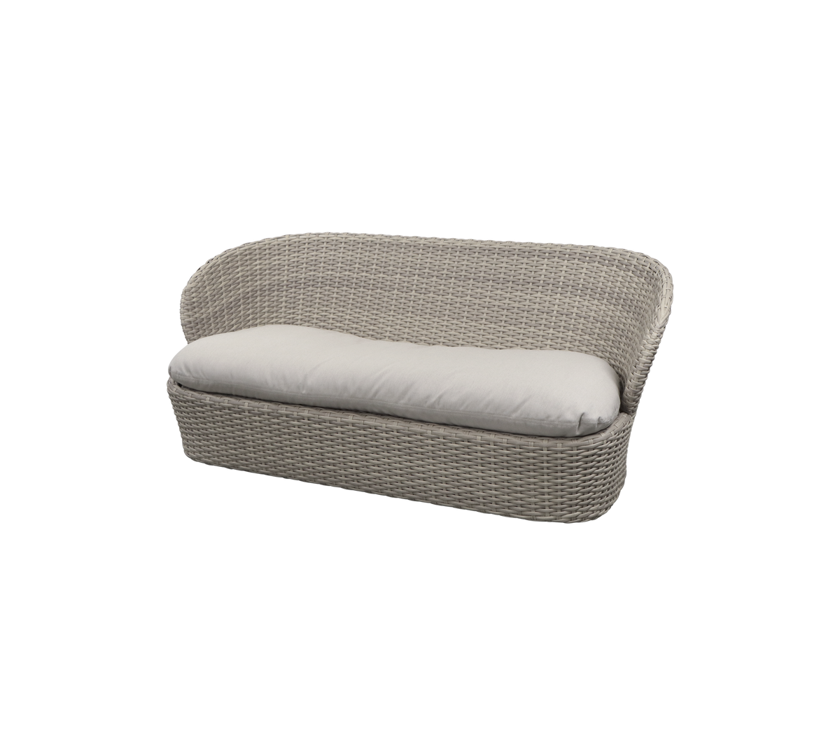 Vævet to-sæders sofa med en blød pude, der har et moderne design og neutral farve. Ideel til afslapning og komfort.