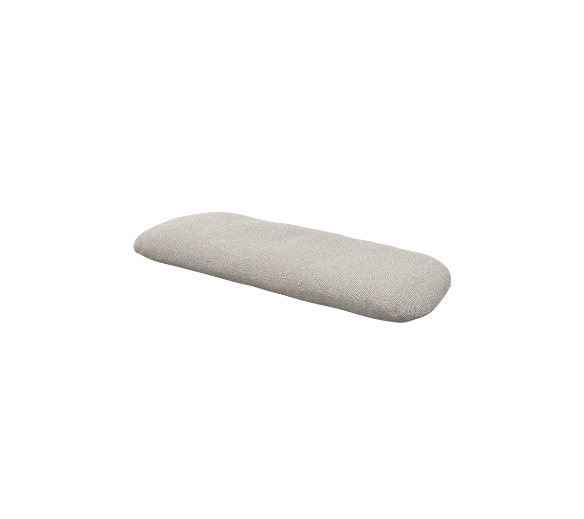 Rektangulær pude i et lys gråt stof, med en glat overflade og en subtil struktur, designet til komfort og stil.