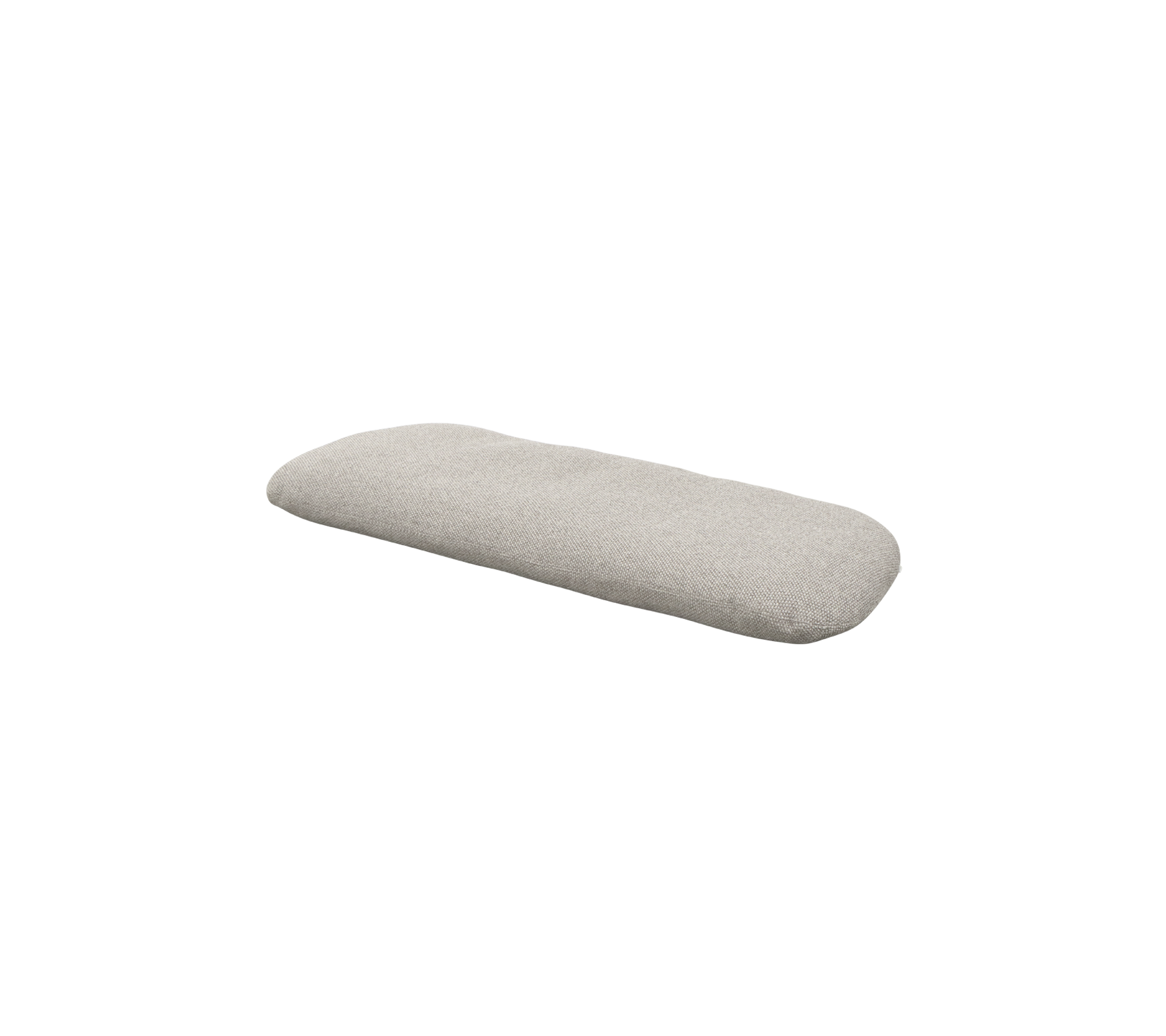 Rektangulær pude i et lys gråt stof, med en glat overflade og en subtil struktur, designet til komfort og stil.