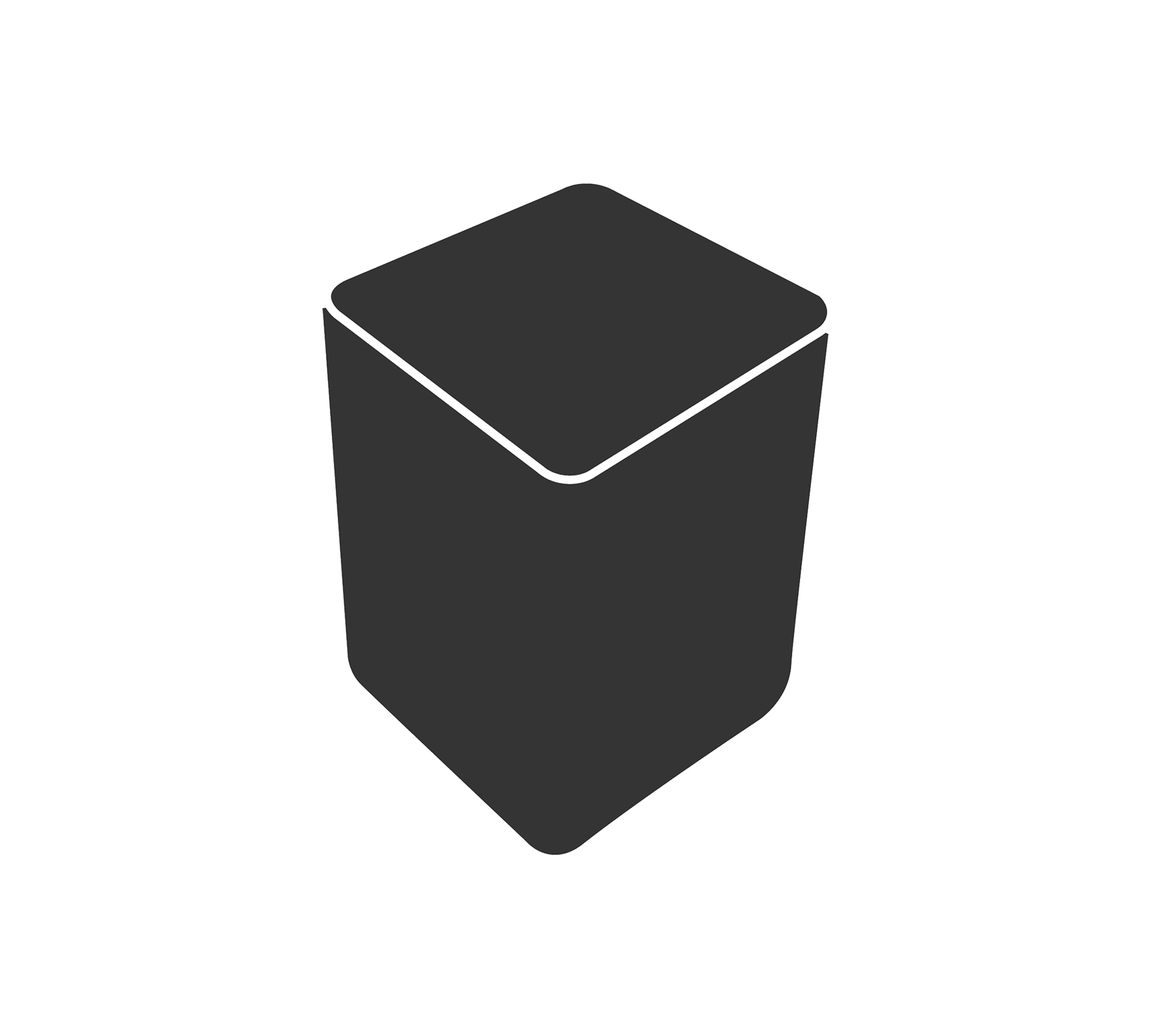 Simpelt geometrisk beholder med en sekskantet form og en flad topflade. Egnet til forskellige opbevaringsformål.