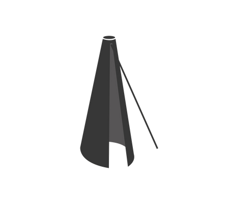 Et slankt, mørkfaret konformet objekt med en sideåbning og en støttepæl, designet til forskellige anvendelser.