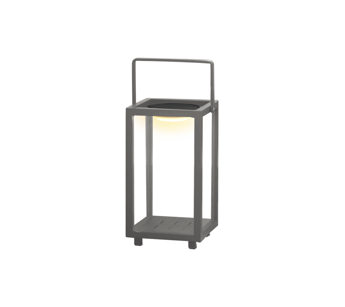 En moderne LED-lanterne med et strømlinet design og et håndtag, der giver stilfuld belysning i alle omgivelser.