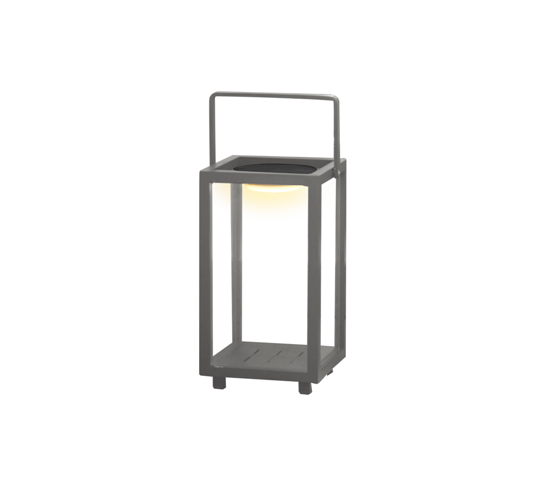En moderne LED-lanterne med et strømlinet design og et håndtag, der giver stilfuld belysning i alle omgivelser.