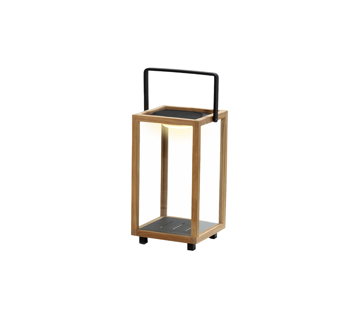 En stilfuld lanterne i træ og metal, der har en integreret LED-lys i designet, perfekt til at tilføre atmosfære.
