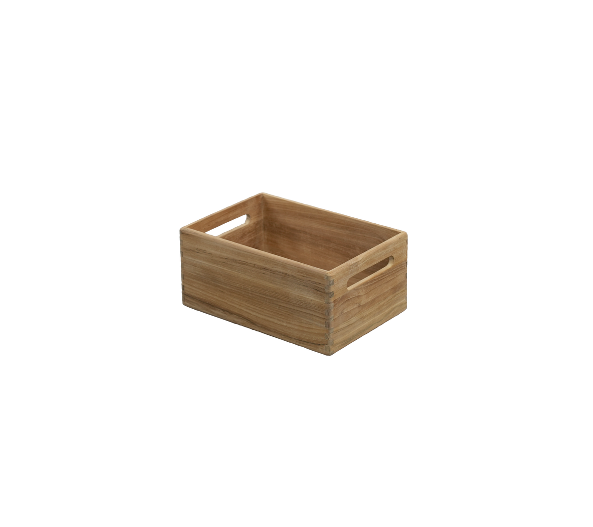 Teak kasse med udskæringshåndtag.