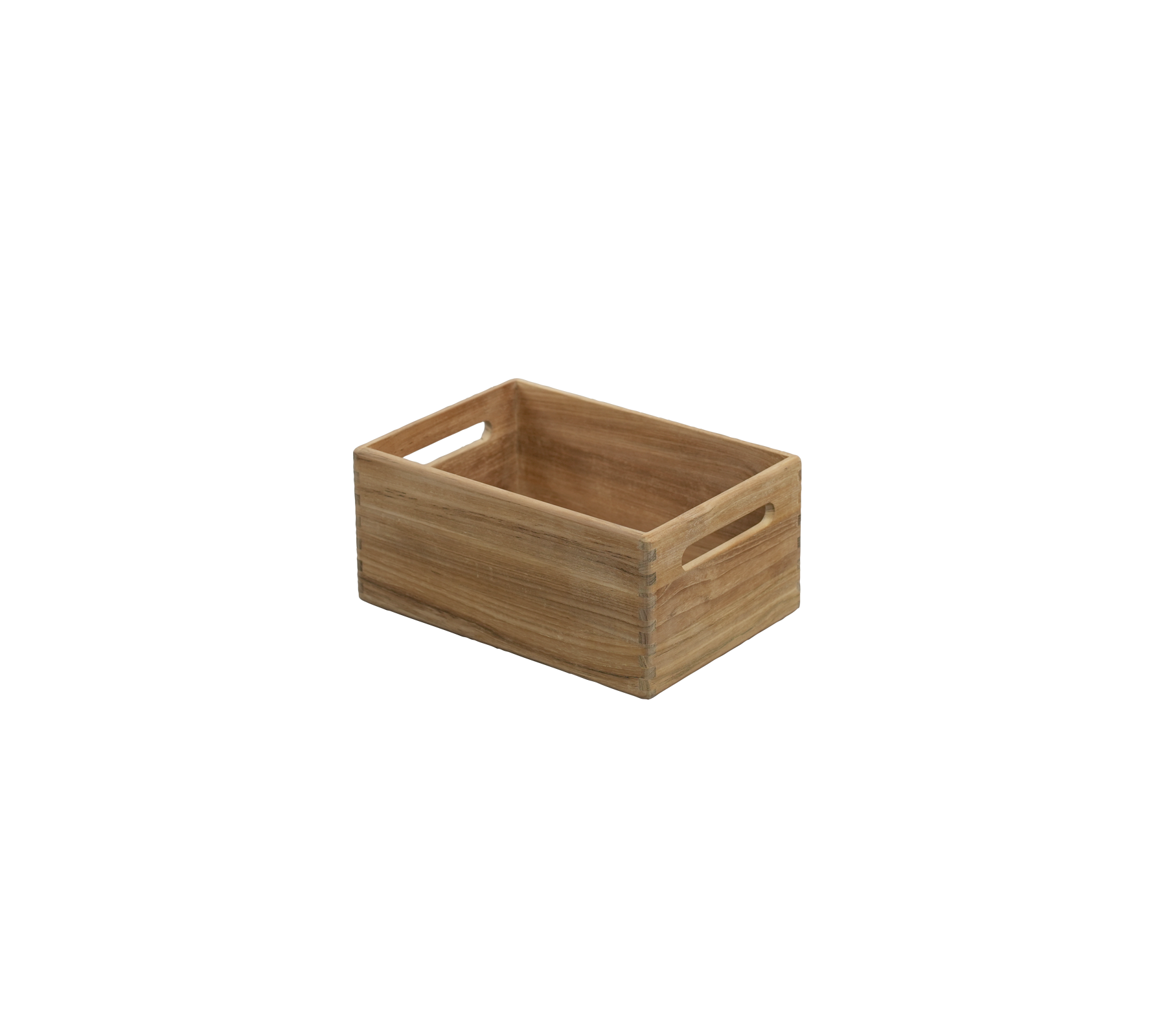 Teak kasse med udskæringshåndtag.