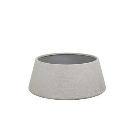 Grå skål med en tekstureret yderside og mørk inderside.
