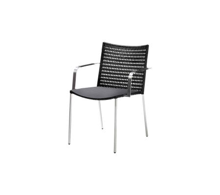 Stylish black chair with a woven back and seat, featuring sleek metal legs for a modern look.