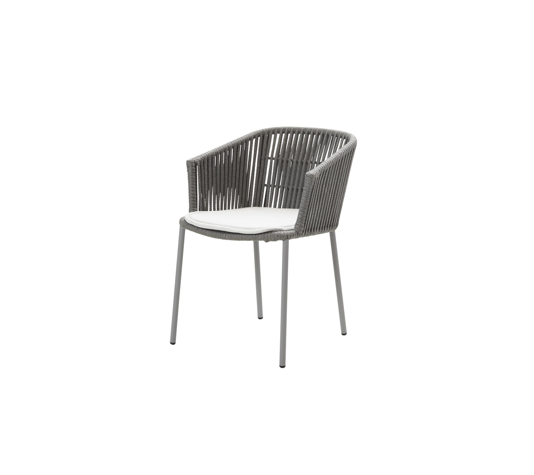 Stilfuld grå stol med en buet ryg og komfortabel hvid pude, designet til moderne rum.