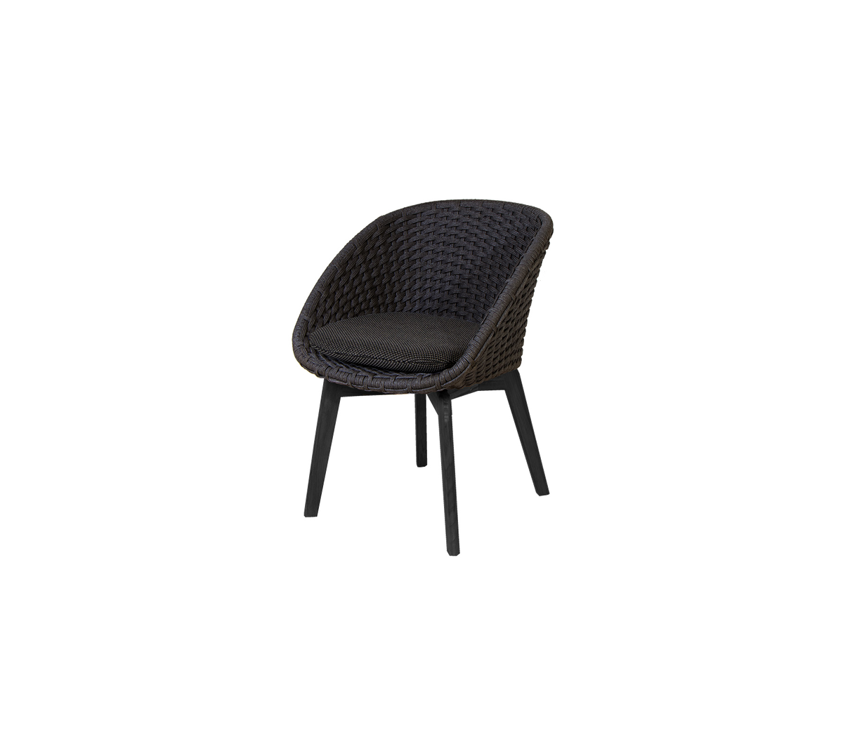 Stilfuld vævet stol med en komfortabel sæde, der har et strømlinet design og robuste ben i en mørk finish. Perfekt til moderne rum.