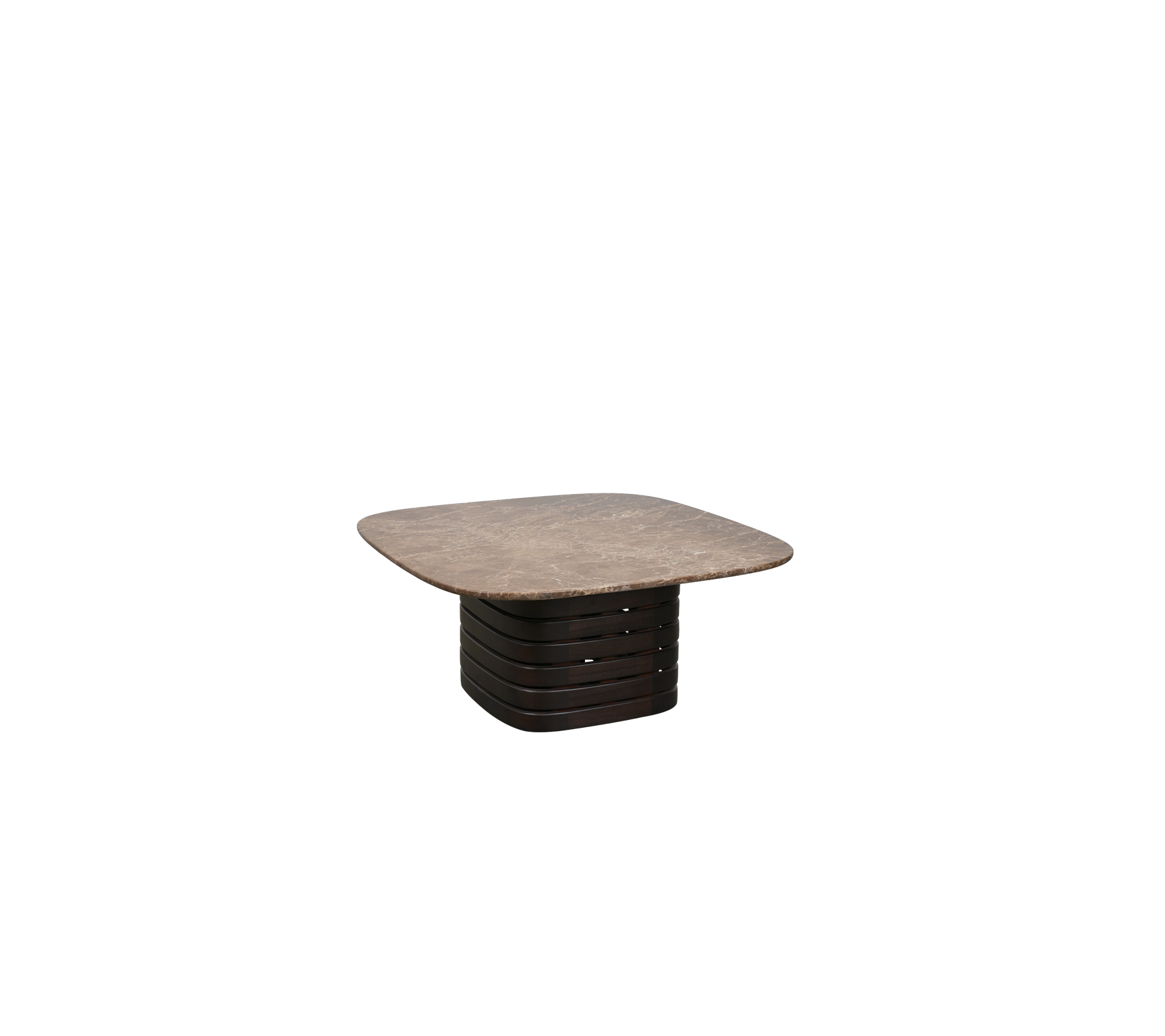 Mørkebrunt bord med et minimalistisk design og firkantet top.
