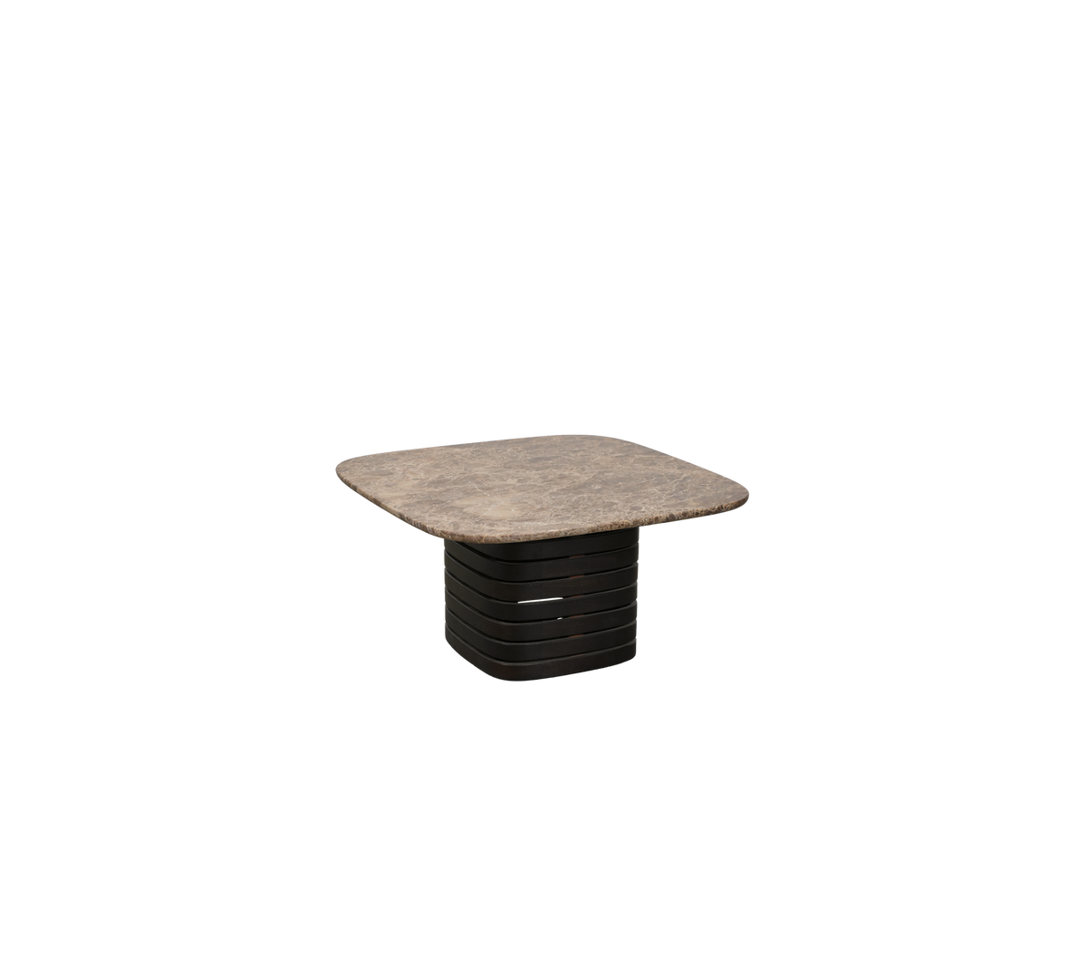 Mørkebrun bord med en Emperador bordplade i et enkelt design.
