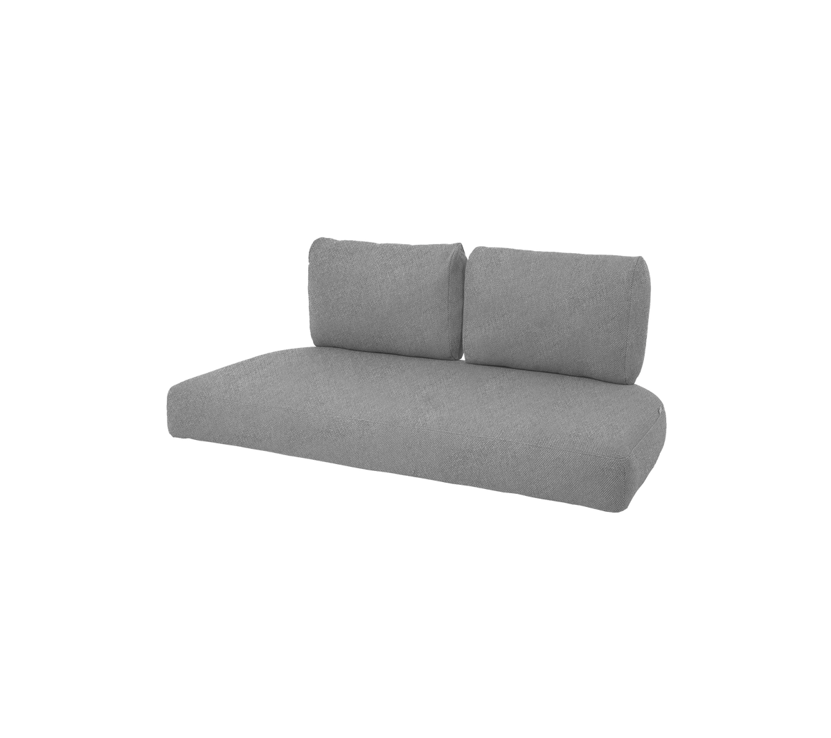 En moderne grå sofa med to rygpuder, der har et minimalistisk design egnet til forskellige opholdsstuer.
