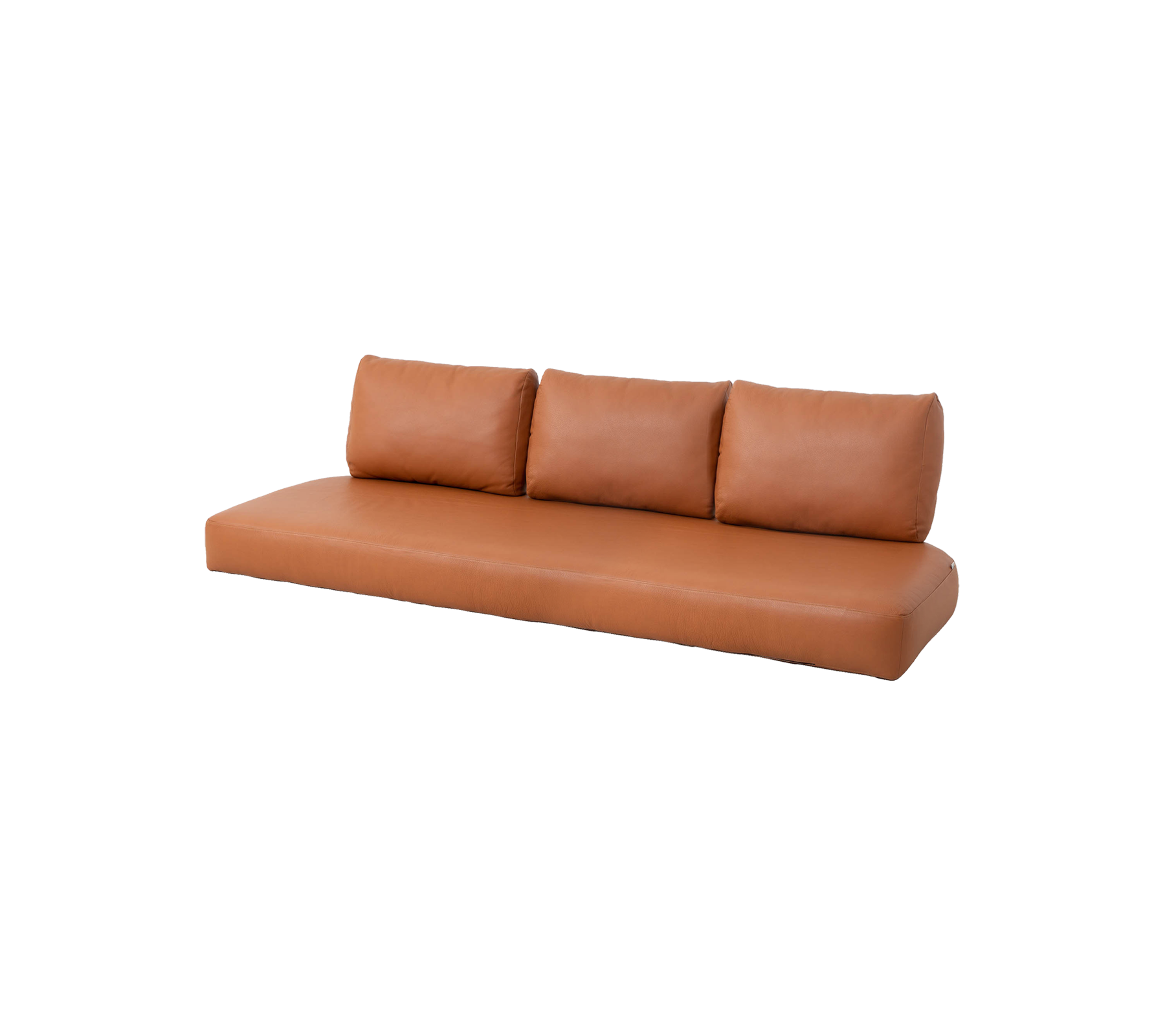 Moderne tan farvet sofa med tre rygpuder, der har et strømlinet design og minimalistsk stil, perfekt til ethvert moderne rum.