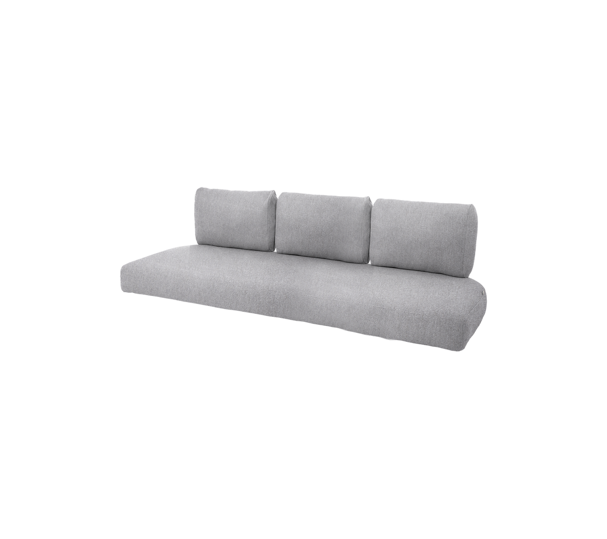 Moderne grå sofa med tre bløde rygpuder, der tilbyder et slankt og minimalistisk design til moderne indretning.