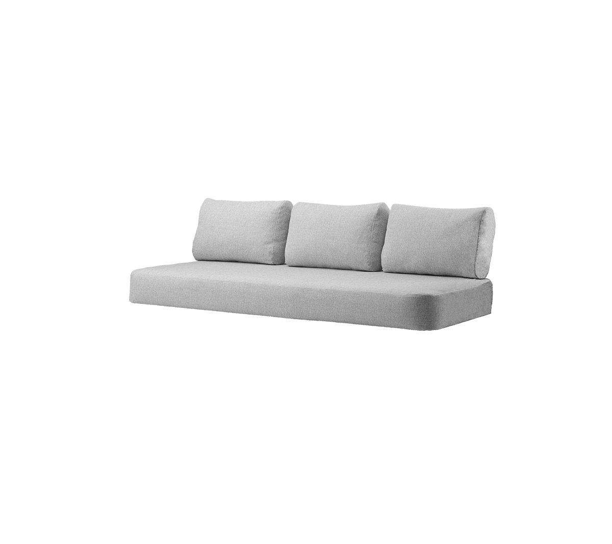 Lys grå sofa med tre bløde puder, med et minimalistisk design der passer til forskellige indretningsstile.