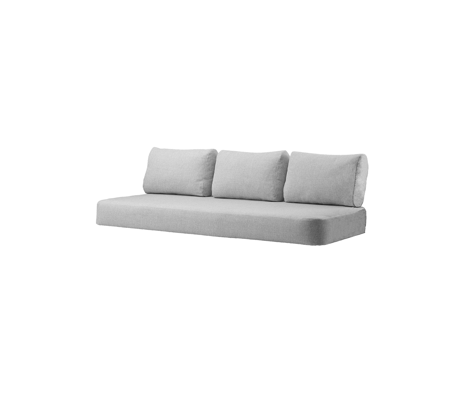 Lys grå sofa med tre bløde puder, med et minimalistisk design der passer til forskellige indretningsstile.