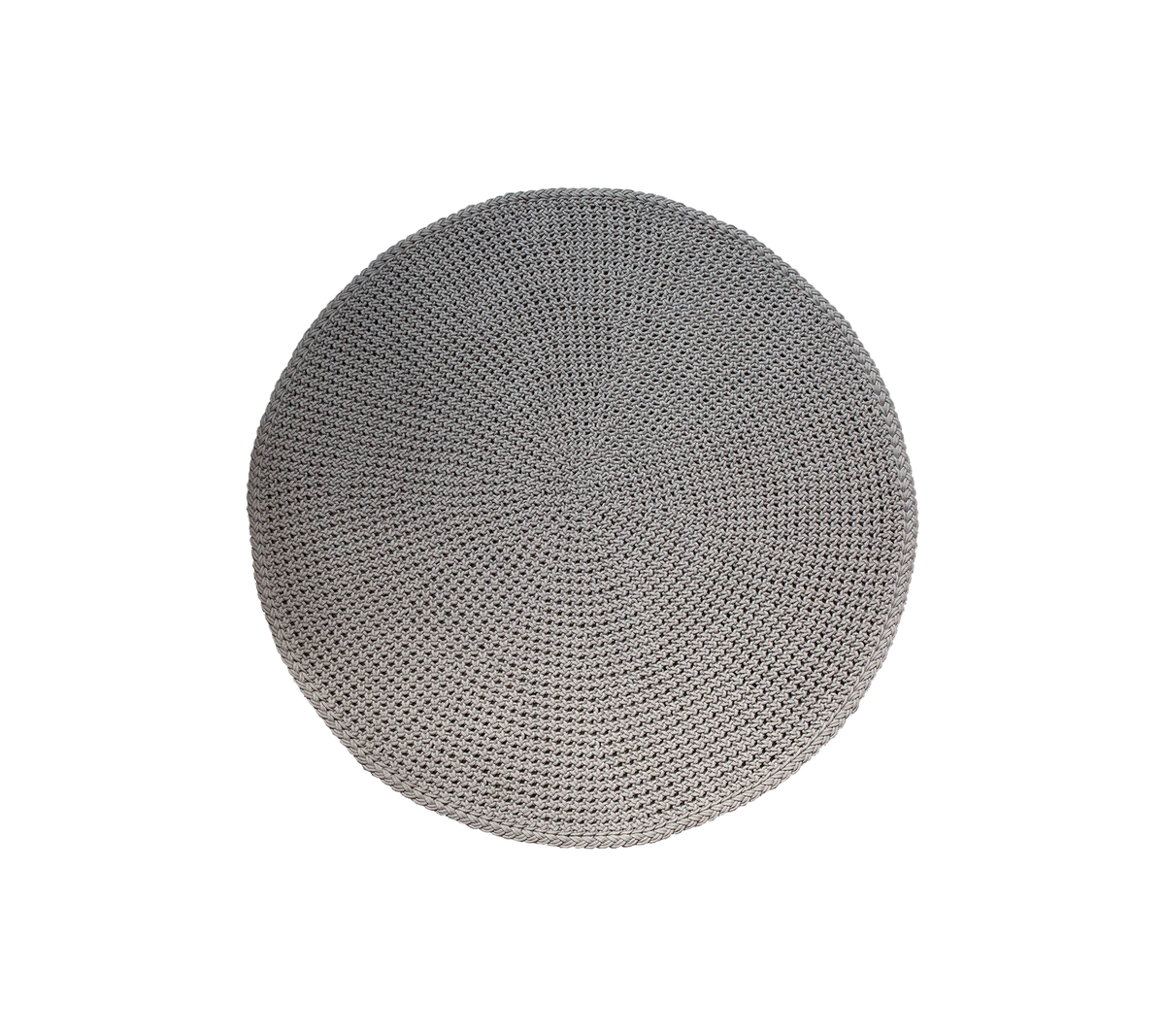 Rund taupe tæppe, 200 cm i diameter, med en tekstureret overflade og medium fletdesign, lavet af Cane-line Soft Rope.