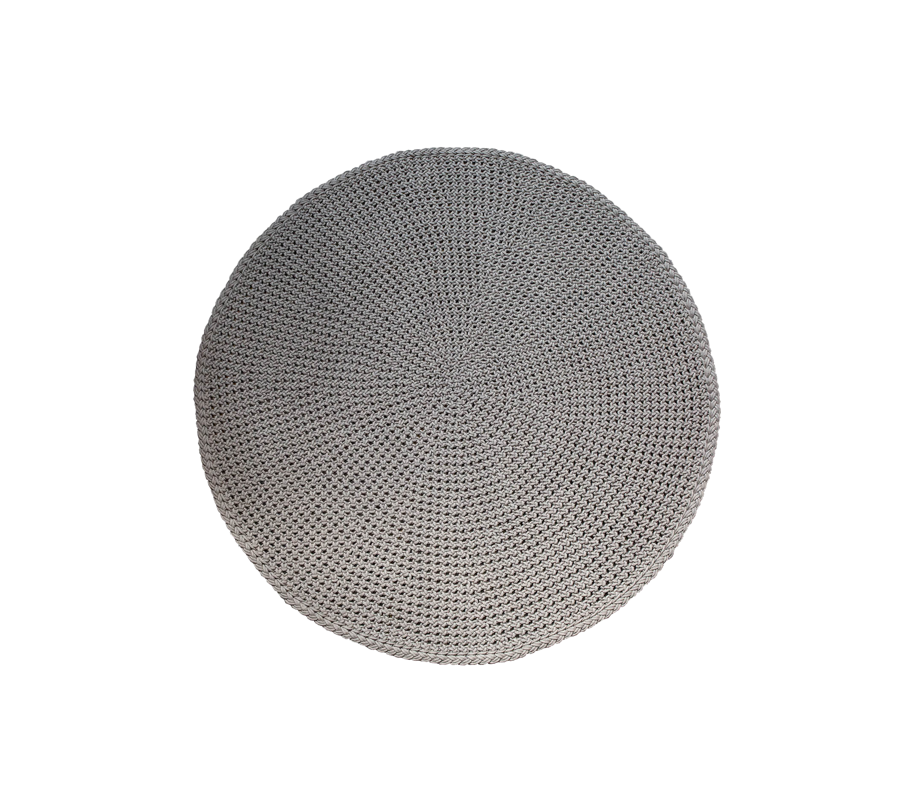 Rund taupe tæppe, 200 cm i diameter, med en tekstureret overflade og medium fletdesign, lavet af Cane-line Soft Rope.
