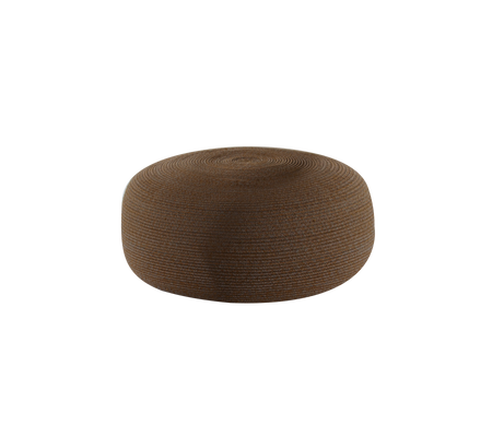 Rund, tekstureret pude i en varm brun nuance, designet til komfort og stil.