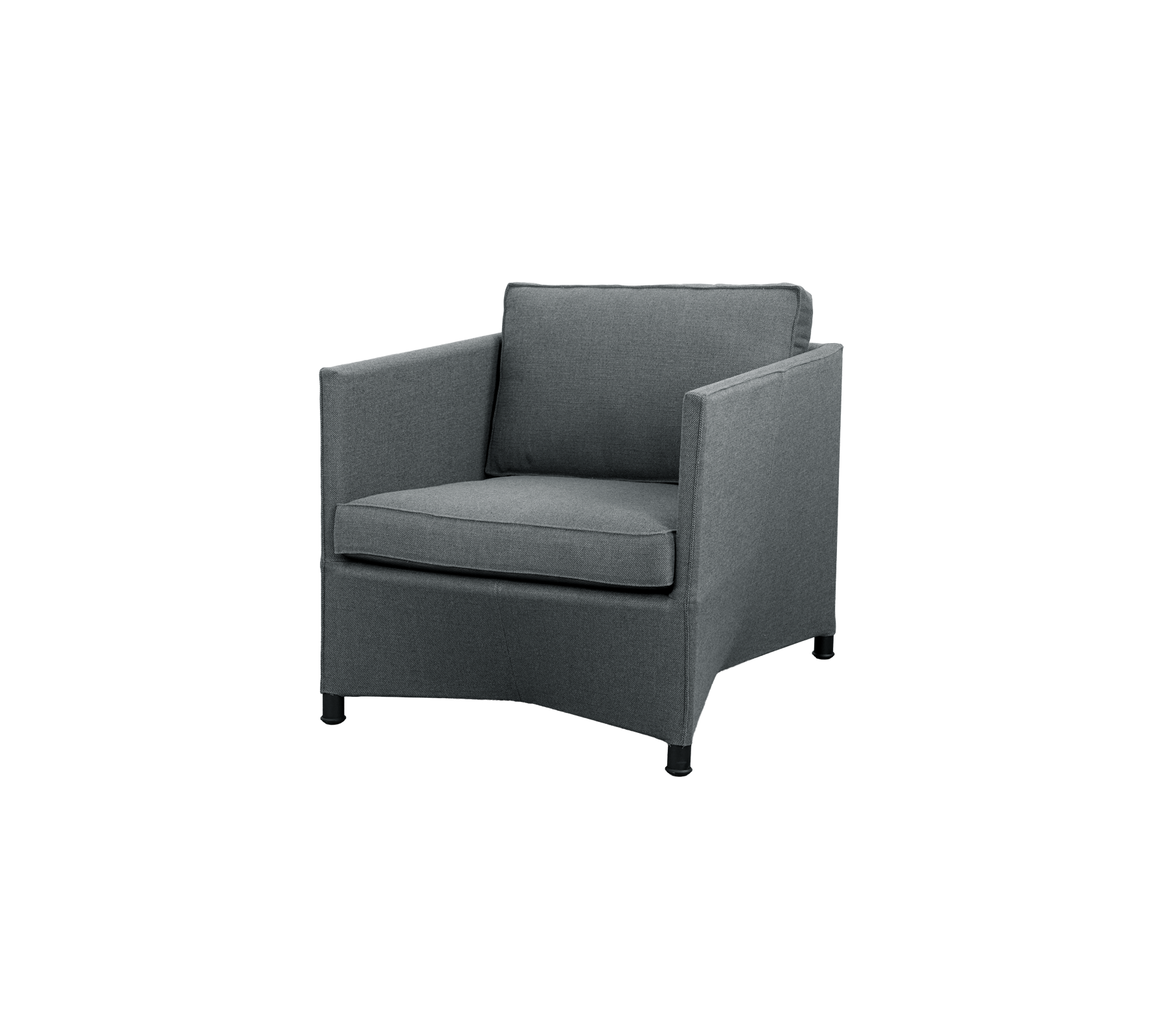 Moderne grå stol med rene linjer og enkel design.
