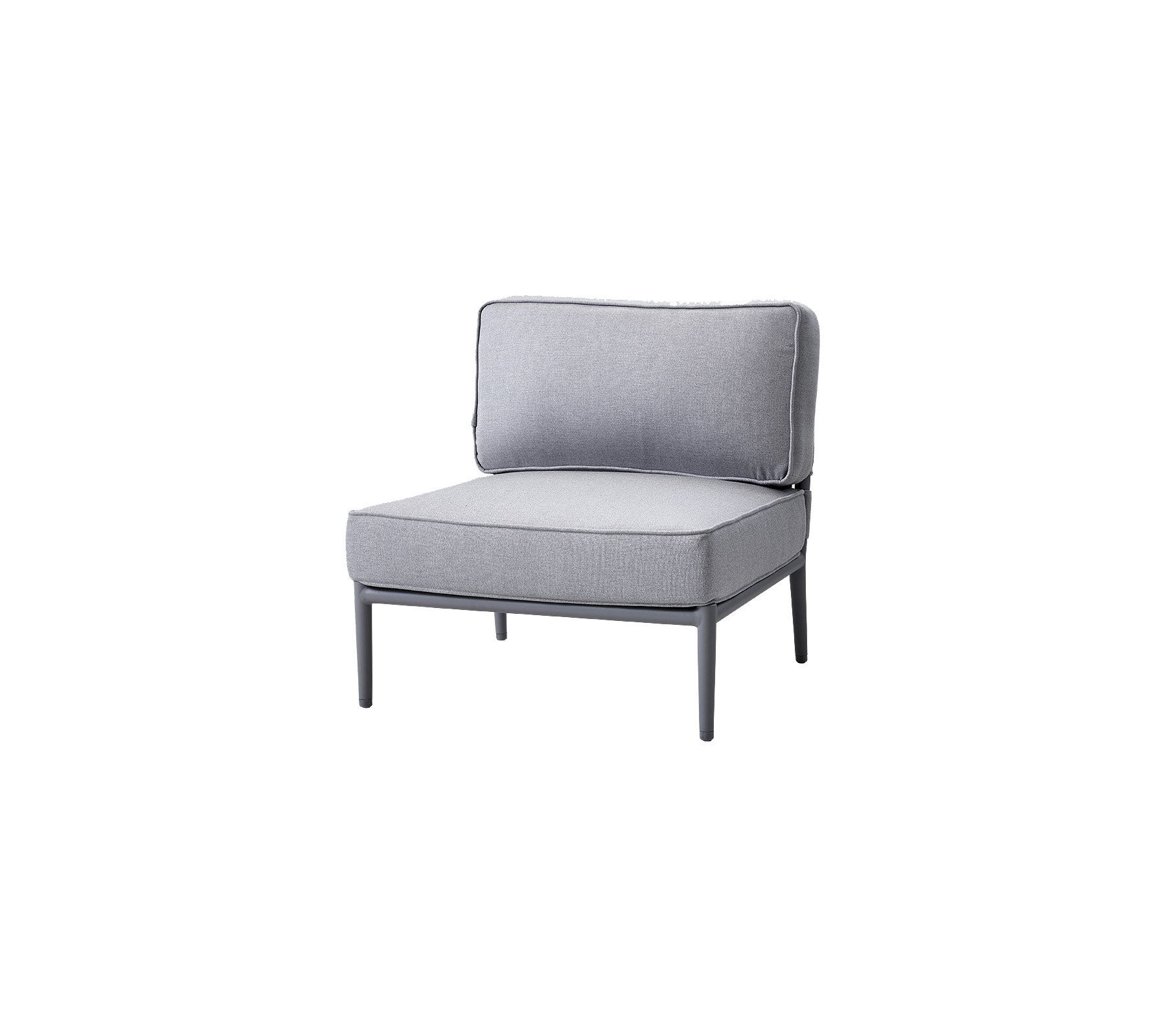 Stylisk grå stol med et enkelt design, der har en polstret sæde og ryg for komfort. Ideel til moderne siddearrangementer.