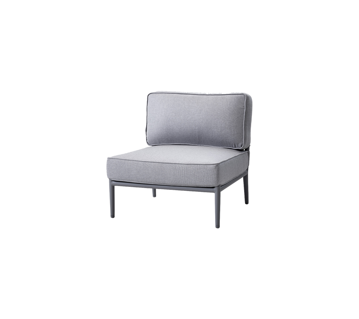 Stylisk grå stol med et enkelt design, der har en polstret sæde og ryg for komfort. Ideel til moderne siddearrangementer.