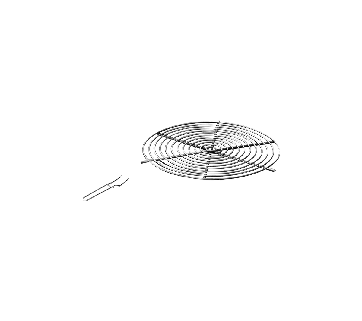 Metal kølerist med spiralmønster og et par løftehåndtag til nem fjernelse. Ideel til at køle bagværk.