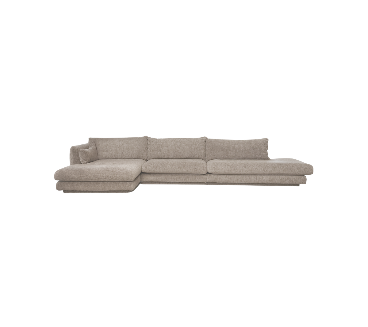 Lysebrunt moderne sofa med et elegant design i en loungeindstilling.