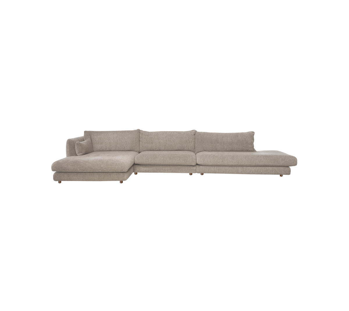 Lyst brunt moderne sofa med et strømlinet design og rene linjer.
