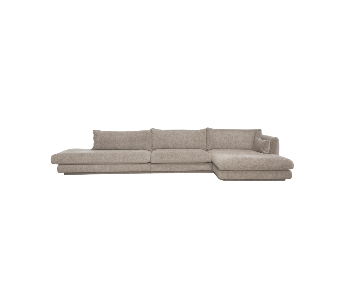 Moderne beige sektionel sofa med et rummeligt design.