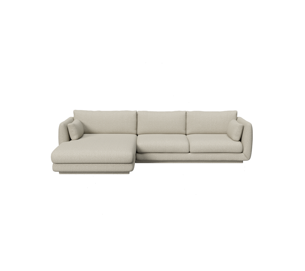 Lys brun moderne sofa med chaiselongdesign.