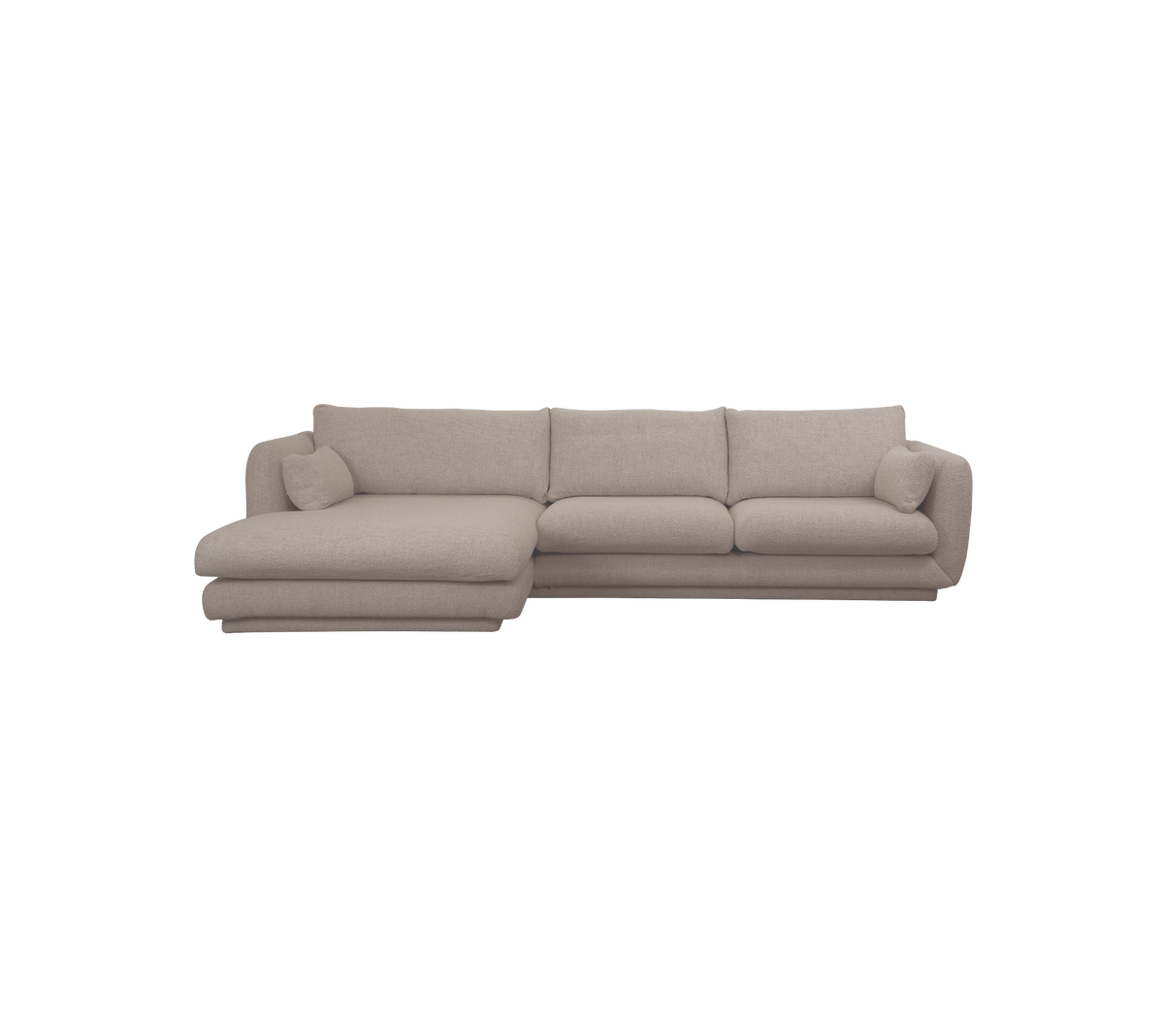 Lysbrun moderne sofa med en chaiselong-konfiguration.