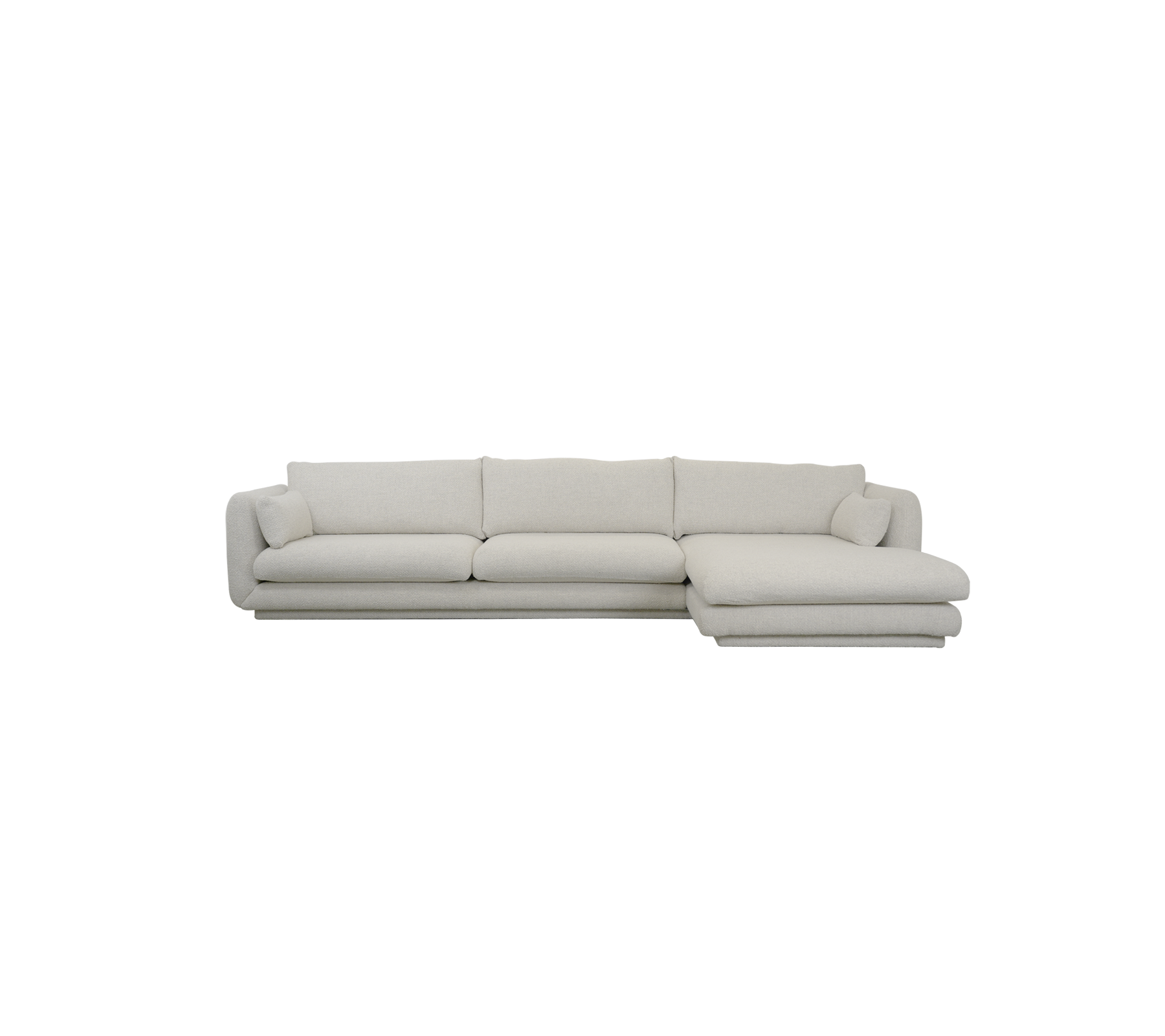 Moderne sandfarvet sofa med et rent design.