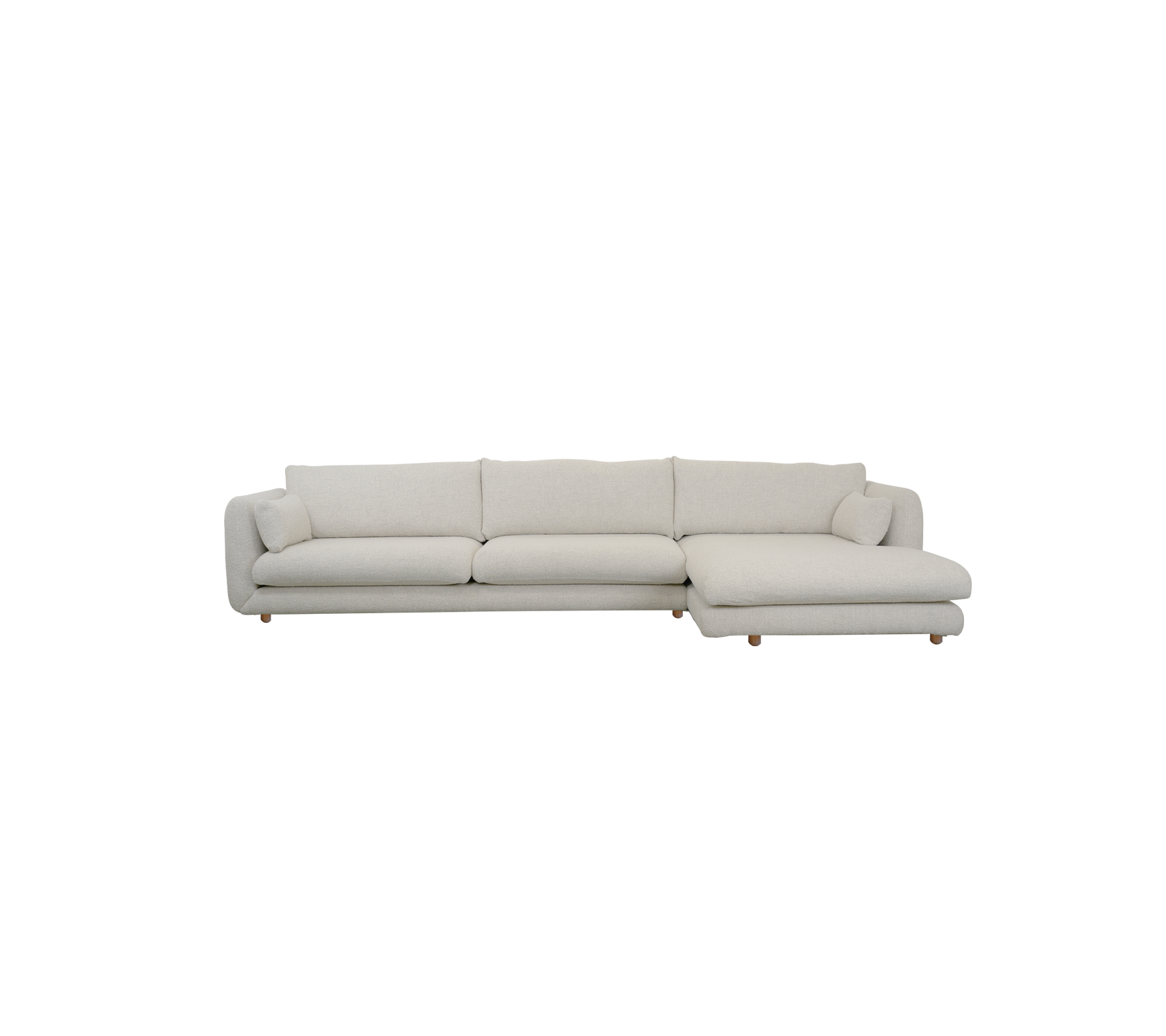 Moderne sandfarvet sofa med sektionelt design.