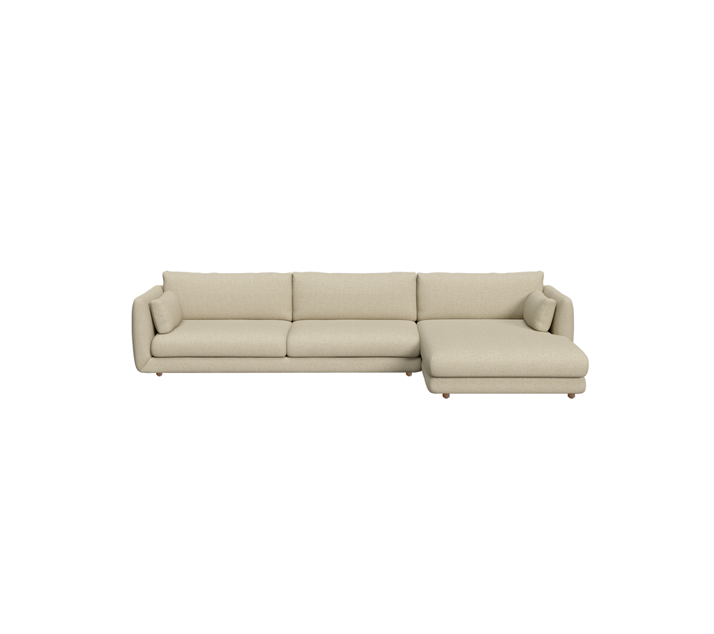 Lysbrun moderne sektionel sofa i en nutidig loungeindstilling.