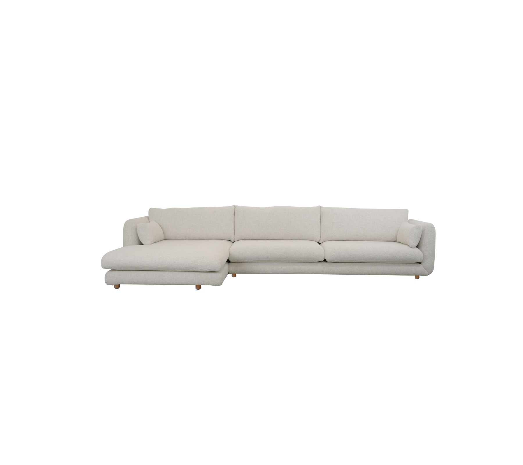 Moderne sandfarvet sofa med rene linjer i et minimalistisk design.