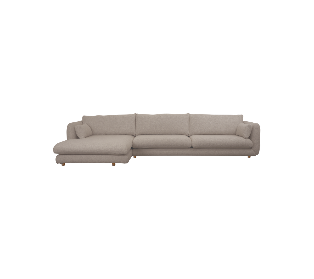 Lysbrun moderne sofa med en chaiselong-sektion.