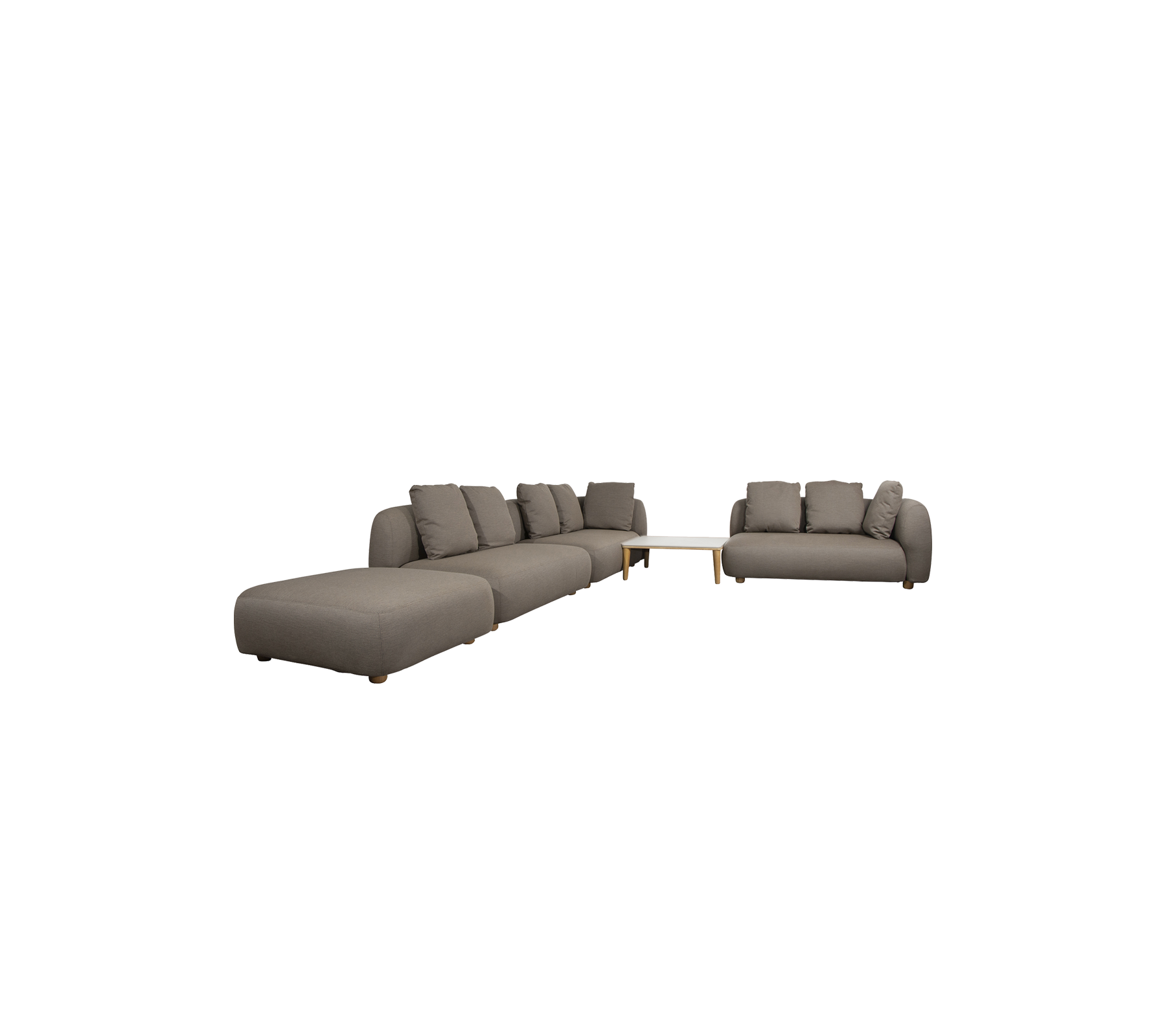 Moderne taupe sektionel sofa og loveseat i et stilfuldt lounge-miljø.