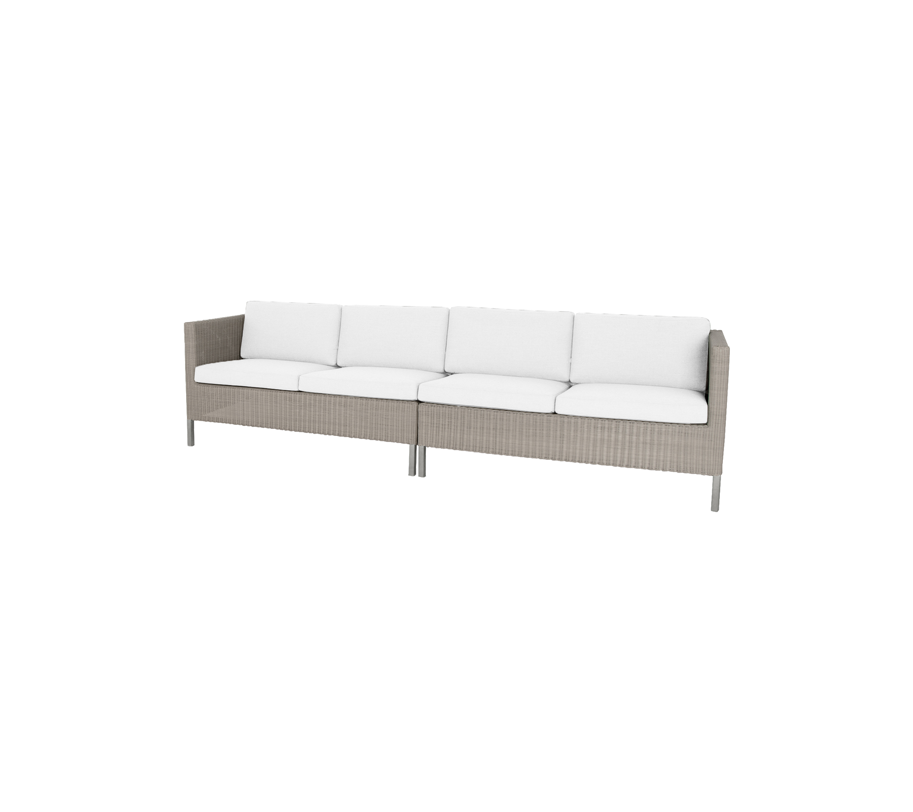 Stilfuld sofa med en vævet bund og bløde hvide puder, perfekt til at forbedre ethvert spisestue.