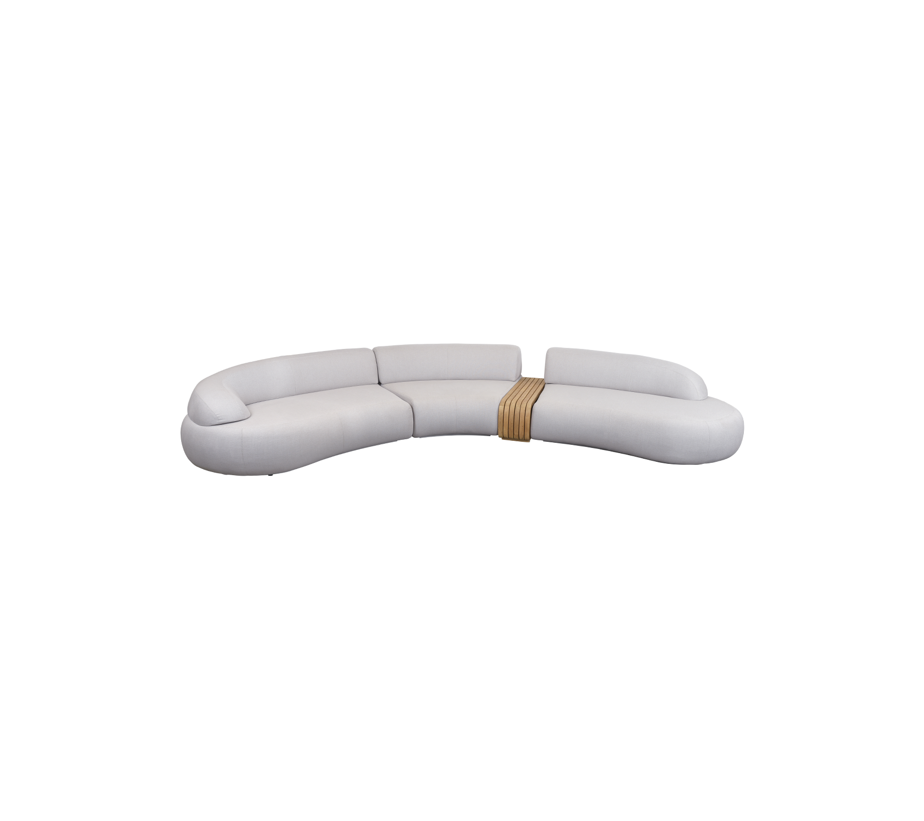 Stilfuld buet sofa med et strømlinet design, blødt polstring og en træaccent for et moderne udseende. Perfekt til afslappende rum.