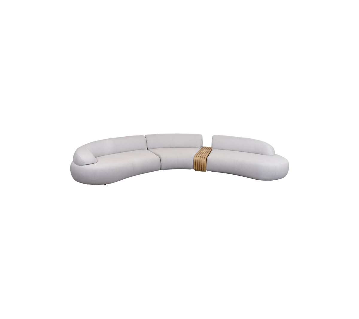 Stilfuld buet sofa med et strømlinet design, blødt polstring og en træaccent for et moderne udseende. Perfekt til afslappende rum.