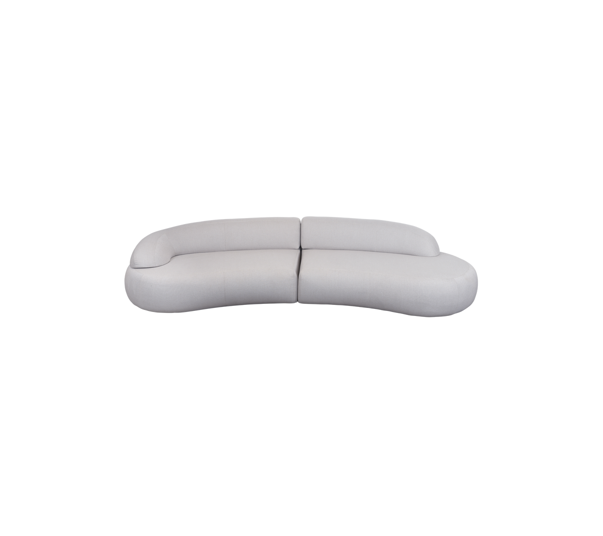 Bøjet, moderne sofa design i en blød, neutral farve med en strømlinet, minimalistisk æstetik. Ideel til moderne interiører.